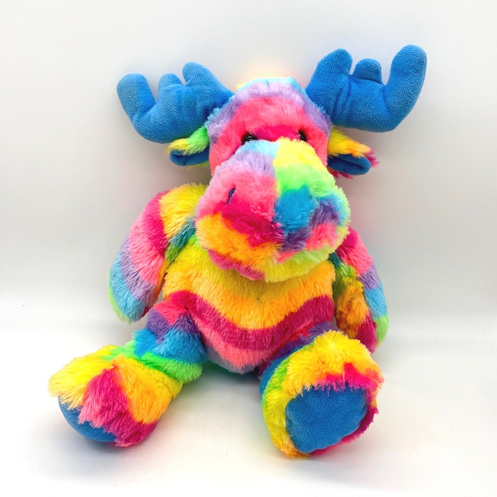 Wishpets Rainbow Striped Moose Plush Stuffed Animal Blue Antlers 84311 15 Inch